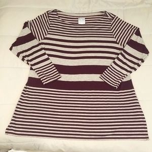 Size 1X Grey and Maroon Striped Long Sleeve Shirt